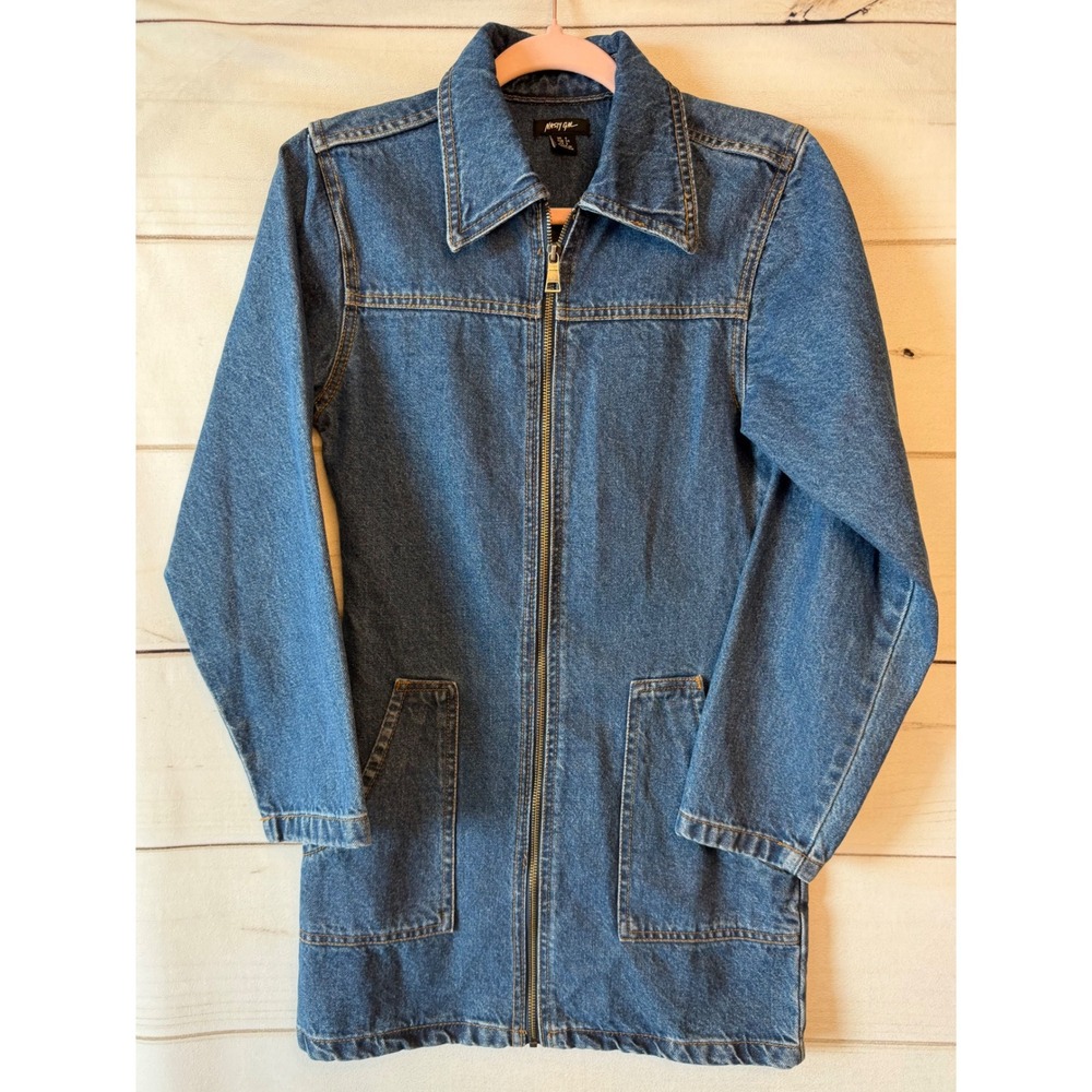Nasty Gal Blue Denim Zip Front Mini Dress Long Sleeve Cotton Size 2 US